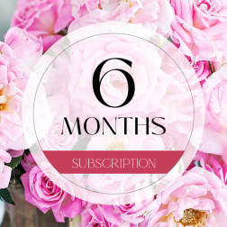 Pink roses fill the background behind a circular "6 MONTHS SUBSCRIPTION" label.