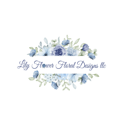 Floral gift card design with blue and white flowers framing cursive text on a green background