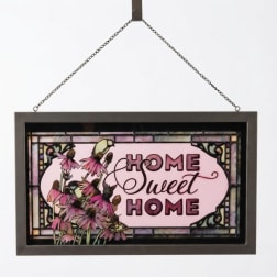 Framed hanging sign with pink flowers and the words Home Sweet Home