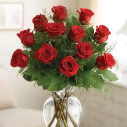 Dozen Long Stemmed Roses with Baby's Breath by BloomNation™