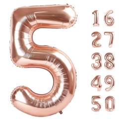 Rose gold number 5 balloon with smaller matching number balloons