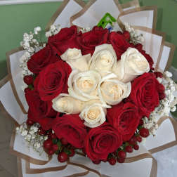 Red and White Roses 25 Roses bouquet
