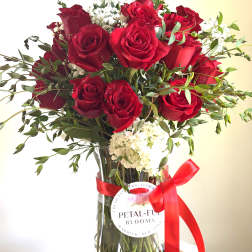 Long Stemmed Red, Pink or Yellow Roses with Seasonal Fillers