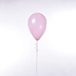 Single pink balloon on a stick against a white background