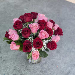 Beautiful red and pink roses in a vase