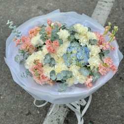 delicate bouquet for a girl with blue hydrangea