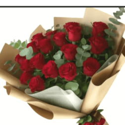 Bouquet of red roses wrapped in brown paper
