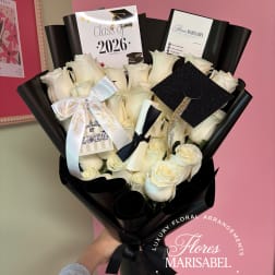 24 white rose graduation bouquet