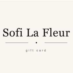 Sofi La Fleur gift card with minimalist black text on a cream background