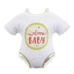 Baby-shaped foil balloon with "welcome BABY" text