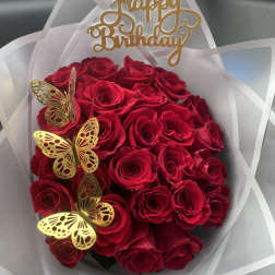 2 DZ Red Roses Happy Birthday Bouquet