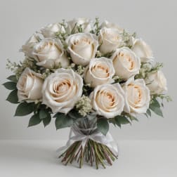 Bouquet of cream roses with small white filler flowers