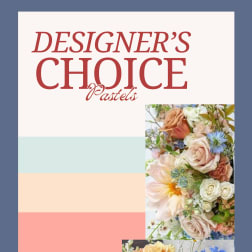 Pastel designer's choice floral arrangement with roses and mixed blooms