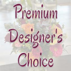 Text reading Premium Designer's Choice over a blurred bouquet background