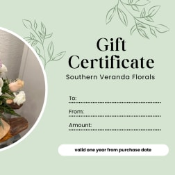Gift certificate with a pastel floral bouquet photo and blank recipient lines