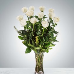 Dozen Long Stem White Roses by BloomNation™