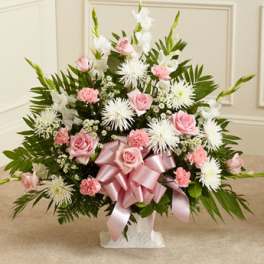 Tribute Pink & White Floor Basket Arrangement
