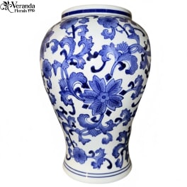 Blue And White Ginger Jar Vase with Lid