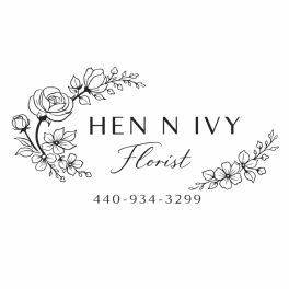 Floral shop gift card with black floral line art and Hen N Ivy Florist text