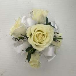 Wrist Corsage - White & White