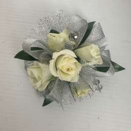 Wrist Corsage - Silver & White