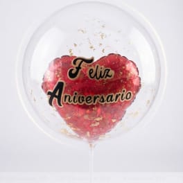 Clear balloon with red heart and anniversary text