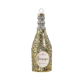 Glittery champagne bottle ornament with a hanging loop