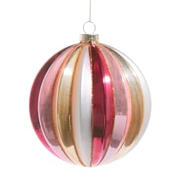 Pink, white, and gold striped hanging ornament