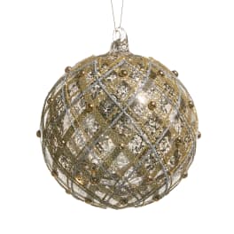 Gold and silver glittered hanging ornament with a diamond pattern