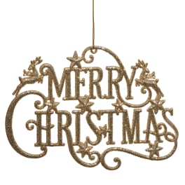 Gold glitter Merry Christmas hanging ornament