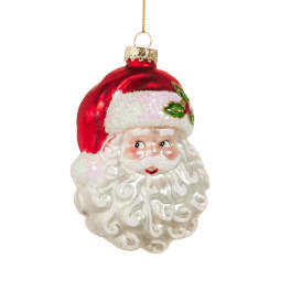Santa face Christmas ornament with a red hat and white beard