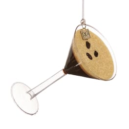 Martini glass ornament with a chocolate-colored drink and coffee bean accents