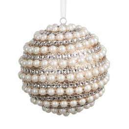 Pearl and rhinestone ornament ball with a hanging ribbon