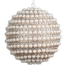 Pearl and rhinestone ornament ball with a hanging loop