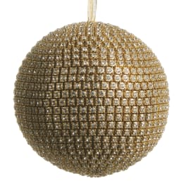 Gold beaded ornament ball with a hanging loop