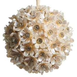 Round bouquet of ivory beaded flowers with pearl accents