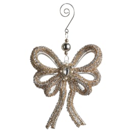 Decorative jeweled bow ornament with a hanging hook