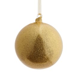 Gold glitter Christmas ornament ball with a hanging ribbon