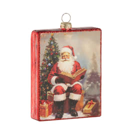 Santa ornament with a Christmas tree and wrapped gifts