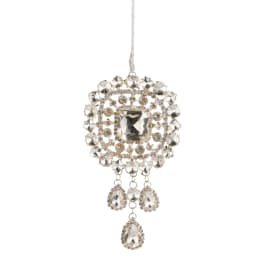 Crystal ornament with a hanging cord and dangling teardrop pieces