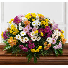 Large mixed daisy bouquet in yellow, white, pink, and purple