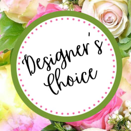 Floral background with a circular label reading "Designer's choice"
