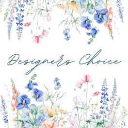 Watercolor floral design with the words "Designer's Choice" in the center