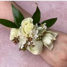 White + Green Wrist Corsage