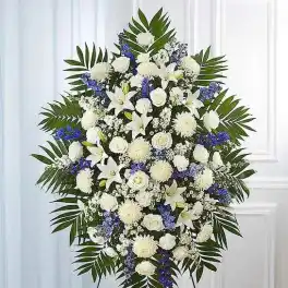 Blue & White Funeral Standing Spray