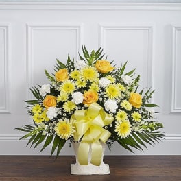 Heartfelt Tribute™ Yellow Floor Basket Arrangement