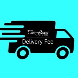 Black delivery truck graphic with the words "Delivery Fee" on a blue background