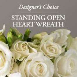 White rose standing heart wreath with calla lilies
