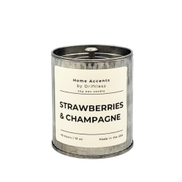 Strawberries and Champagne soy wax candle in a metal tin