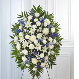 Blue and white standing spray